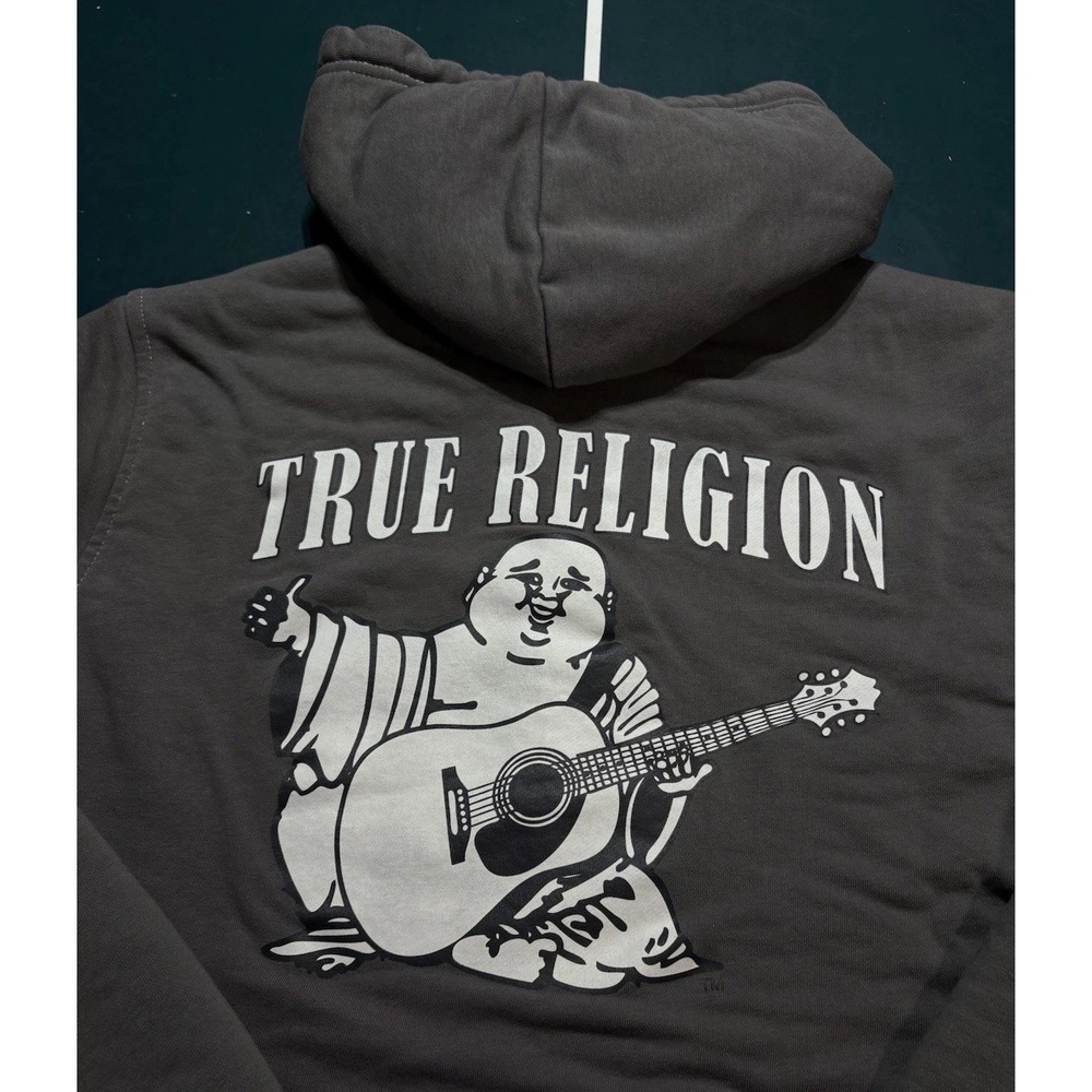 True Religion Buddha Sherpa Lined Full Zip Hoodie Sweatshirt Men's Large Gray - Picture 10 of 13